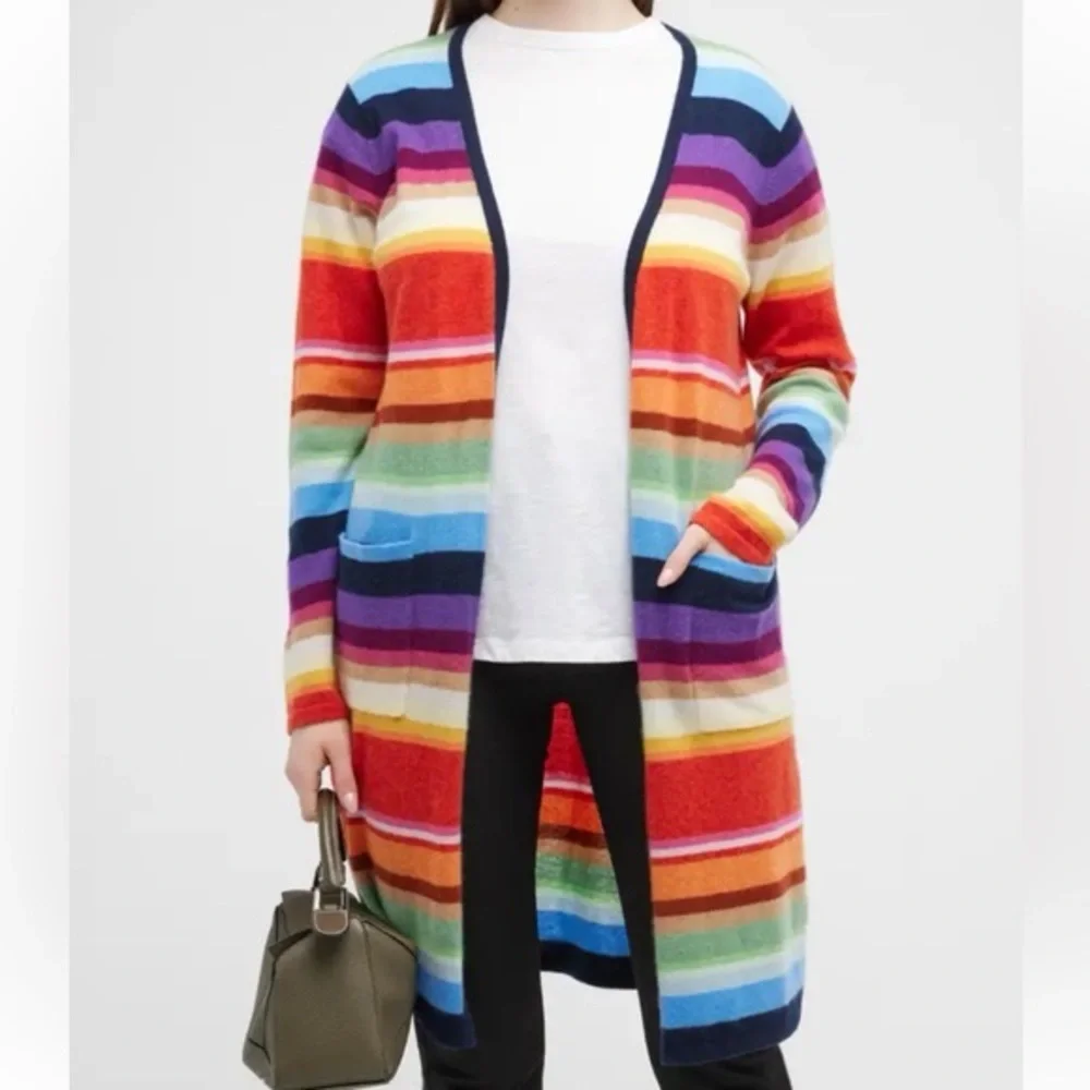 MINNIE ROSE Cashmere Multi Stripe Cardigan size XS pristine condition like new - Picture 5 of 11